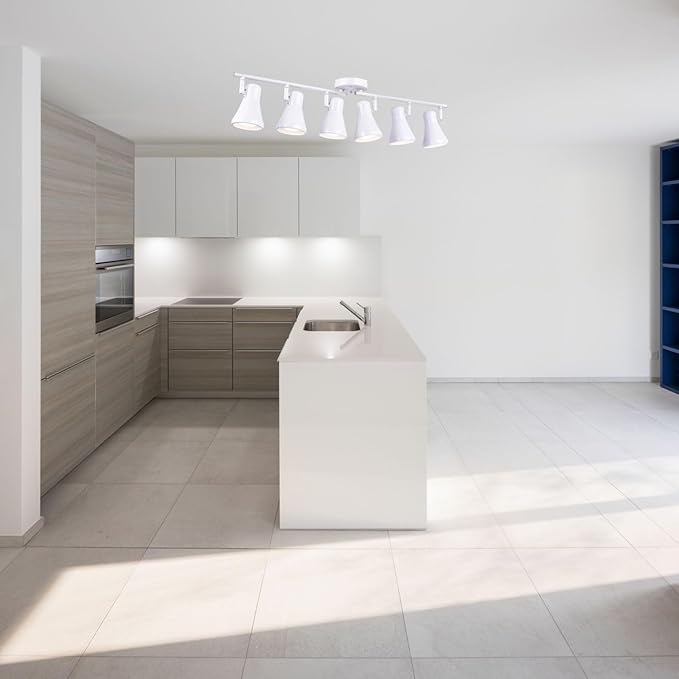 Foldable Track Lighting Fixtures, 6 Way Pivot Shade Ceiling LED Lights,Modern White Rotatable Bar Spotlight for Kitchen Island Hallway Dining Living Room Bedroom,E26 R20 Bulb Not Included