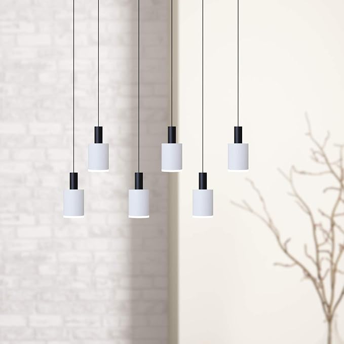 Virgo 6 Mini Pendant Lighting Black-White - LED Hanging Light Fixture for Kitchen Island, Bar, Foyer - Cluster Pendants - Dimmable, Adjustable Wire, Lamp Bulb Included