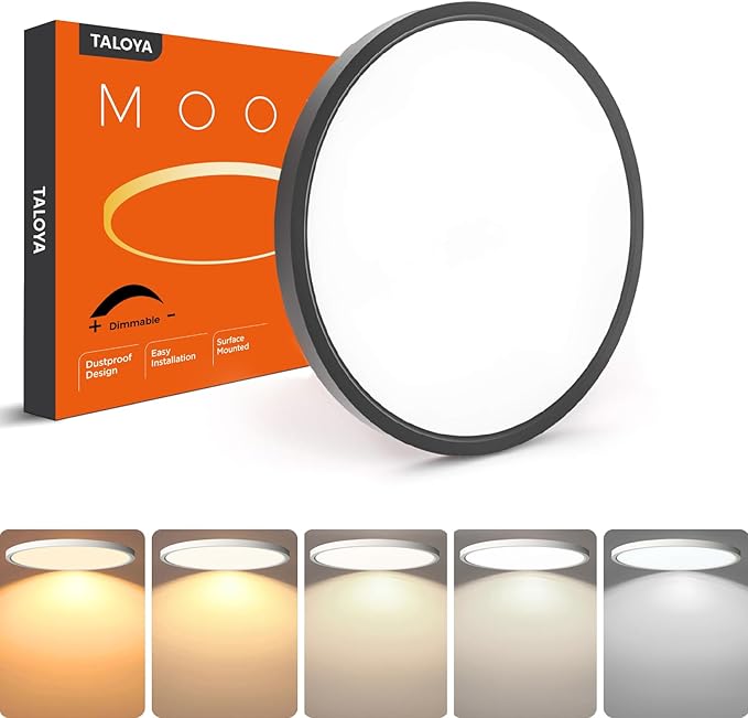 TALOYA Dimmable Flush Mount Ceiling Light,15.8Inch,24W,5 CCT,LED Ceiling Light Fixture for Bedroom,Kitchen,Living Room,Black