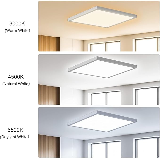 LED Flush Mount Ceiling Light Fixture 12 inch, 2400LM 3000K/4500K/6500K Hardwire Light Fixture, 24W Square LED Ceiling Light for Bedroom, Closet, Laundry, 250W Equiv. Non-Dimmable