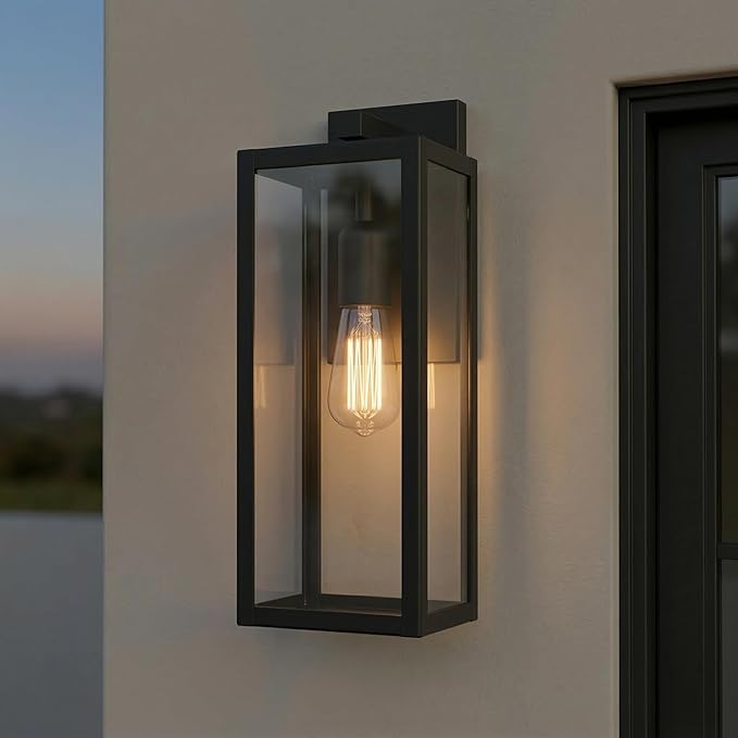 Globe Electric 44176 1-Light Outdoor/Indoor Wall Sconce, Matte Black Finish, Clear Glass Shade, Weather-Resistant Modern Exterior Light