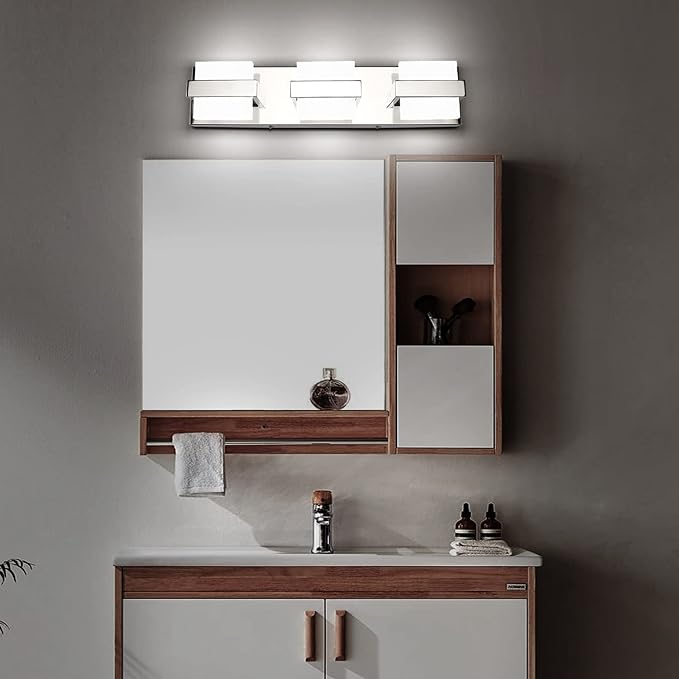 SOLFART Vanity Lights for Bathroom, Dimmable Bathroom Light Fixtures, Chrome 3 Lights Vanity Lights for Bathroom, High-End Modern LED Light