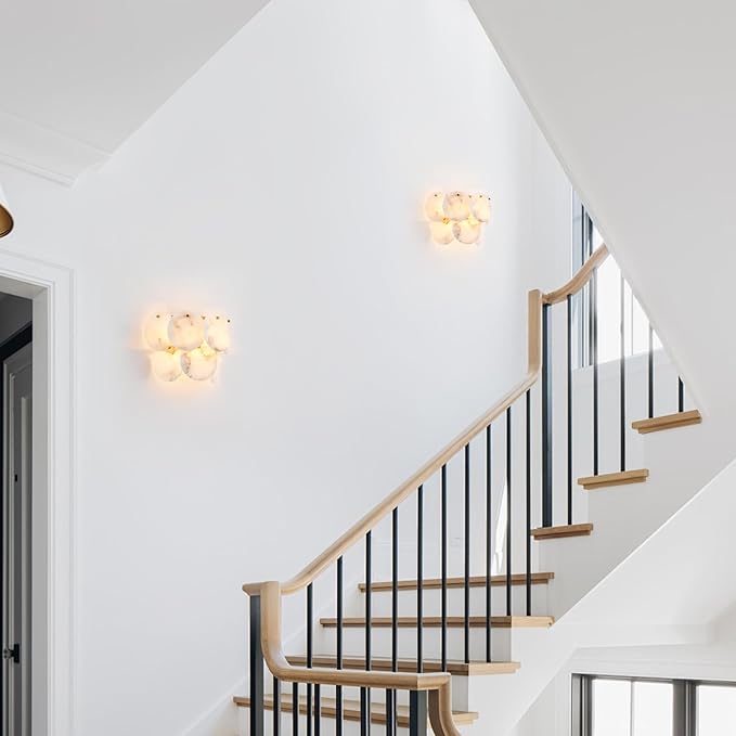 Modern Farmhouse Wall Sconces, Alabaster Sconce Lighting for Living Room, Marble Sconce Wall Light Fixtures for Bedroom Entryway Bathroom, 1 Pack