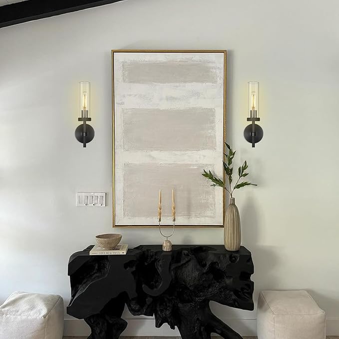 Black Wall Sconces Bathroom Vanity Wall Sconce, Glass Tube Wall Sconces 14", Sconces Wall Lighting Indoor, Wall Lights for Mirror, Living Room, Bedroom, Hallway (Including Bulb)