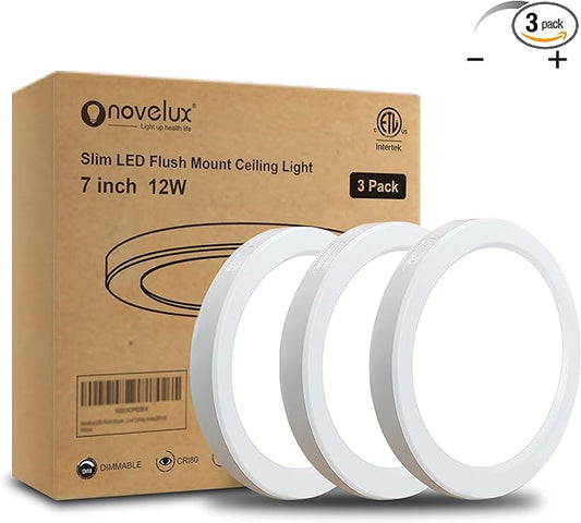 ETL 7 Inch Small LED Flush Mount Ceiling Light Dimmable,5000k Daylight Ultra Slim Round Flat Panel Ceiling Light Fixture,Modern White Ceiling Lamp for Closet,Kitchen,Bathroom,Hallway (3 Pack)