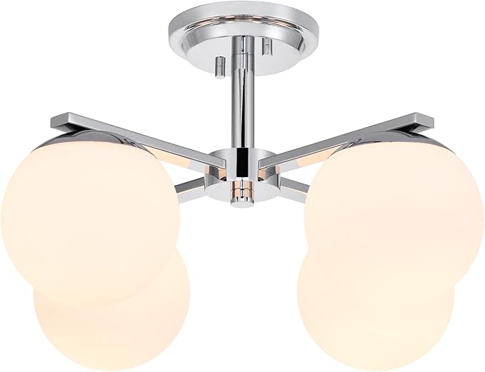 Chrome Semi Flush Mount Ceiling Light, 4-Ligh Modern Kitchen Lighting Fixtures with Globe Glass Shade, Hallway Light Fixtures Ceiling Mount for Dining Room, Living Room, Bedroom, Foyer