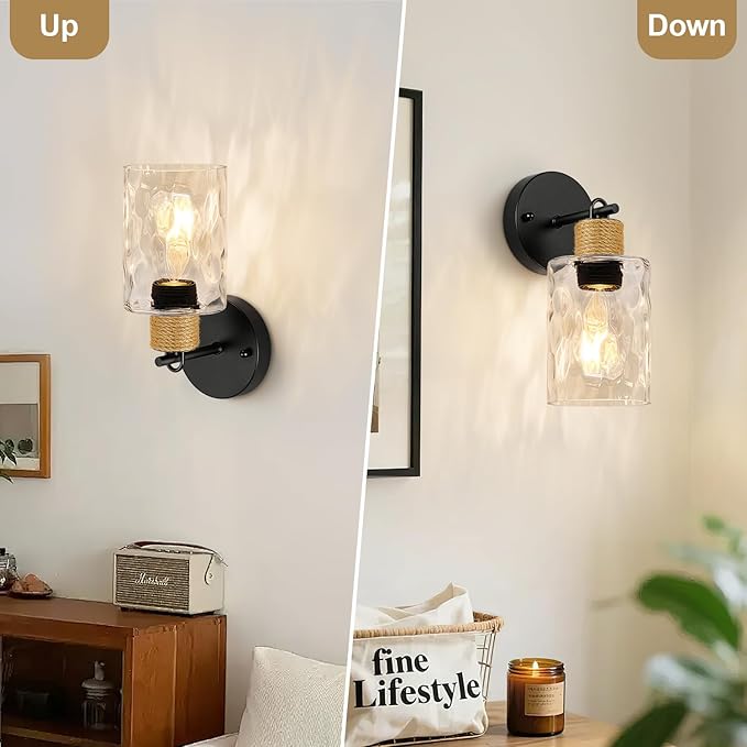 MOKATNG Set of 2 Wall Sconces for Bathroom, Coastal Modern Vanity Lights with Clear Glass Shade, Black Bathroom Wall Lamp for Mirror Kitchen Living Room Hallway Cabinet Porch