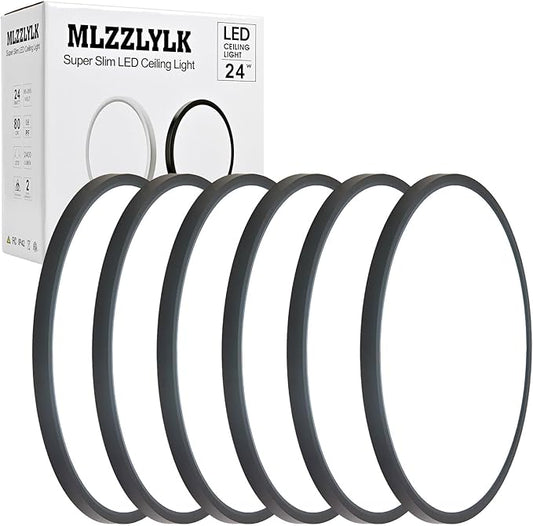 6PK 12 inch LED Flush Mount Ceiling Light Fixture,24W Super Slim Black LED Ceiling Light 2400LM,3000K/4000K/6000K CCT Selectable,Close to Ceiling Round Flat Panel Lightfor Bedroom,Kitchen,Hallway