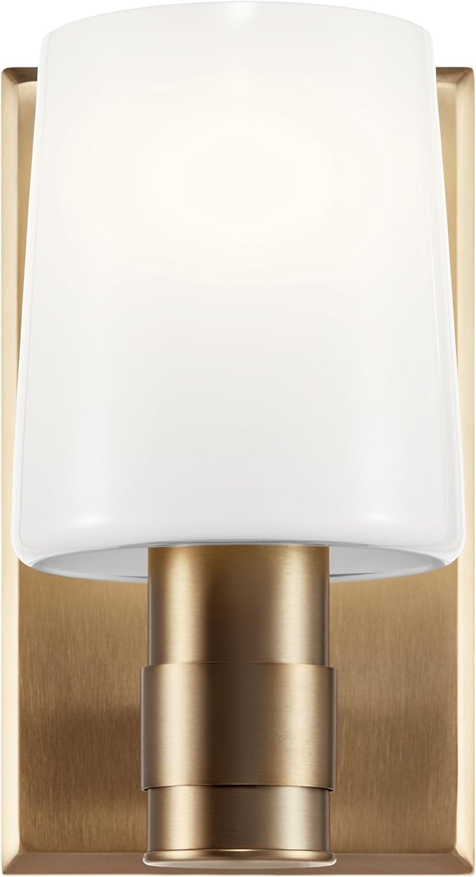 Kichler Adani 1-Light Wall Sconce Modern Bathroom Vanity Light with Opal Glass in Champagne Bronze for Bathroom, Powder Room, Kitchen, Bedroom or Hallway (8.5" x 5" x 6.5"), 55174CPZ