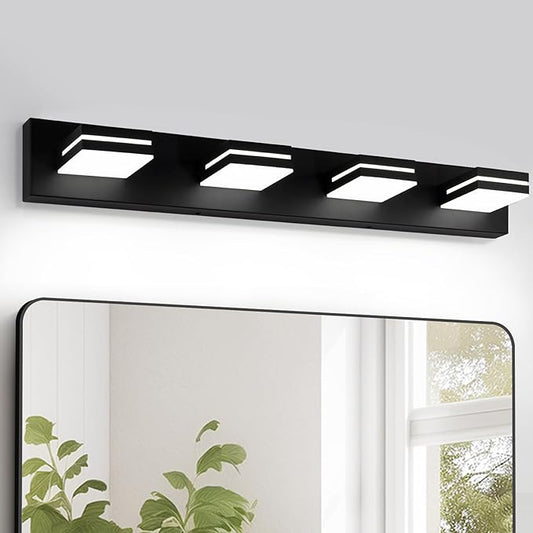 OKELI 4 Light Bathroom Vanity Light Matte Black Modern 32W LED Dimmable Vanity Light Over Mirror 350° Adjustable Lamp Head Cold White 6000K ETL Listed 30Inch