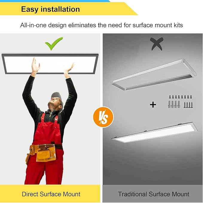 AIKVSXER 2PACK 1x4 LED Flat Panel Light Surface Mount Ceiling Light Black, 5500LM 50W TRIAC 10-100% Dimmable, 3000/4000/5000k Selectable 120V LED Light Fixture for Kitchen/Laundry/Garage