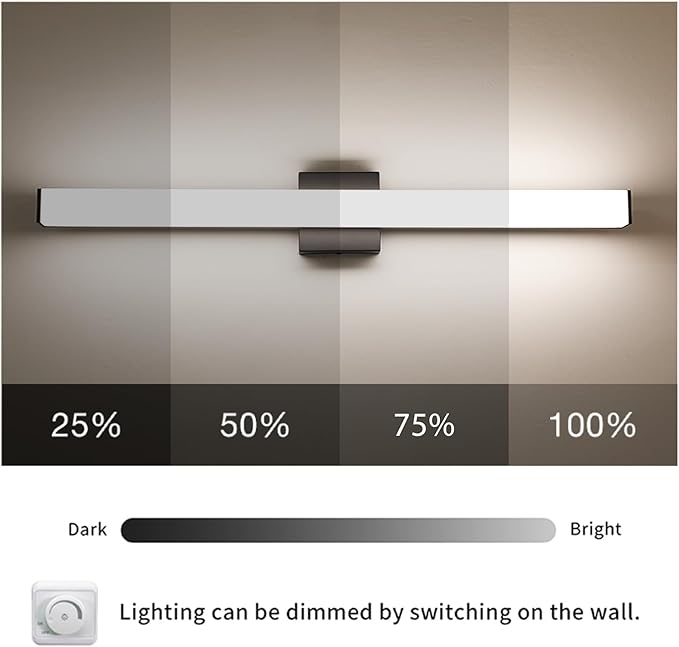 LED Bathroom Vanity Light Fixtures 31.5in Matte Black,Dimmable 24W 4000K Natural White Square Wall Fixture, Modern Lighting for Over Mirror, Damp Rated