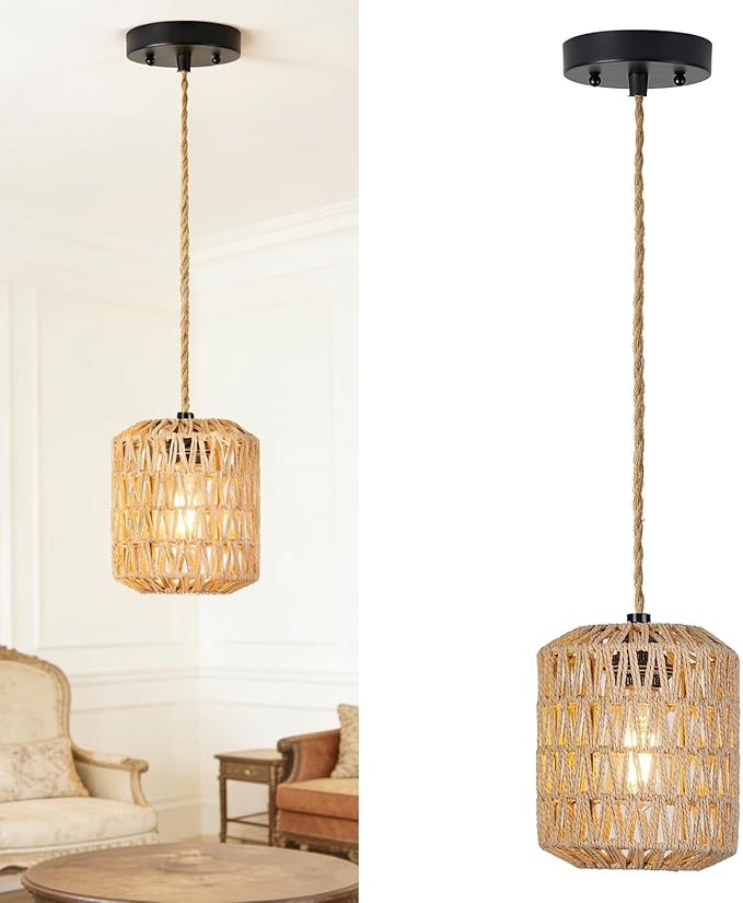 Battery Operated Pendant Light with Remote,Rechargeable Ceiling Light Fixture with 9 Colors Dimmable Bulb,Battery Powered Pendant Light for Home Decor Indoor Kitchen Island Bedroom