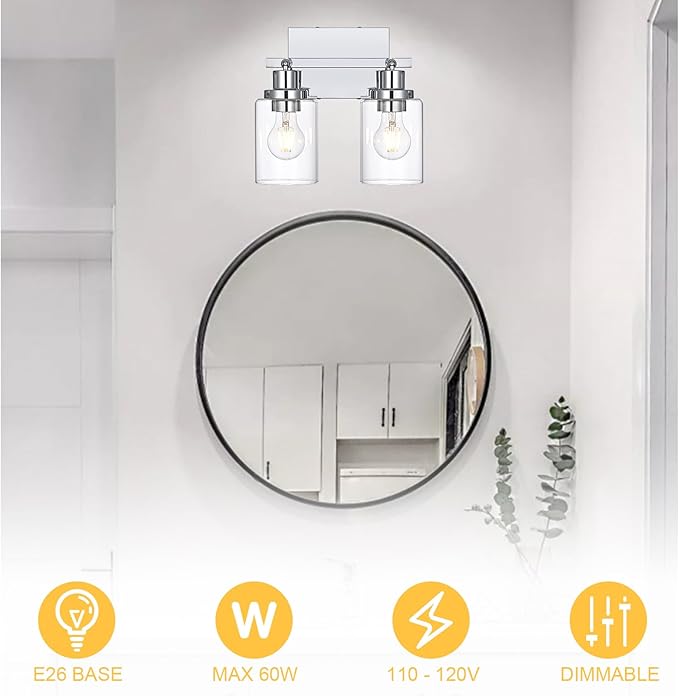 2-Light Track Lighting Kit Ceiling Kitchen Track Lighting Fixtures Chrome Bathroom Vanity Wall Lights with Clear Glass Multi-Directional Rotating Tracking Light Heads Spotlight for Accent Shop