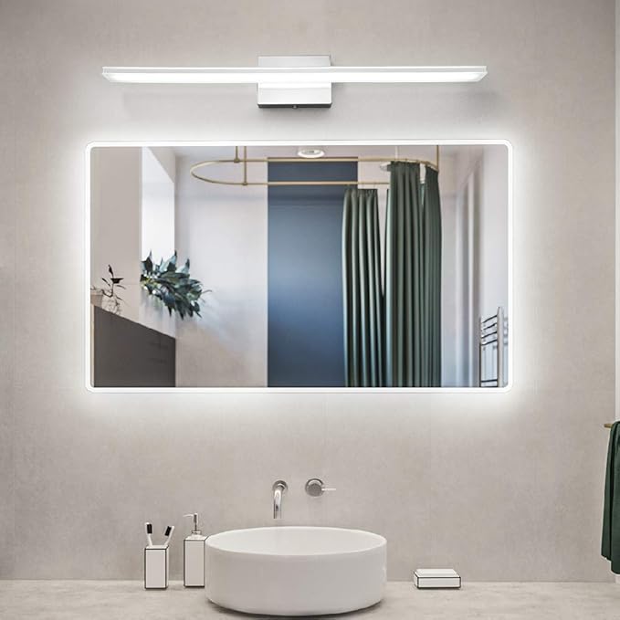 Modern Vanity Light Bar 16W Over Mirror Lights Fixtures for Bathroom Indoor LED Bath Vanity Light Chrome Bathroom Lighting Acrylic Wall Lights Fixtures for Restroom Bedroom Living Room 6000K