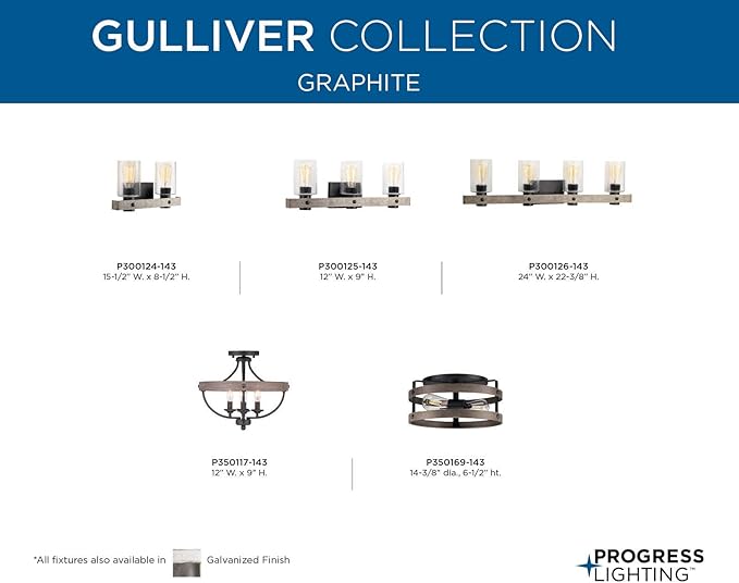 Progress Lighting Gulliver Collection 2-Light Weathered Gray Farmhouse Flush Mount Ceiling Light, 6.50x14.37x14.37