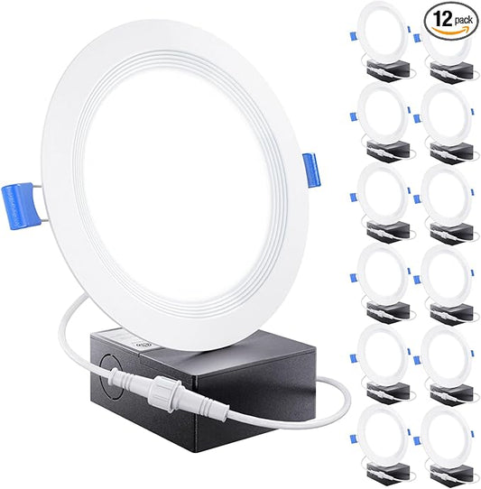 Sunco 12 Pack 6 Inch LED Recessed Light, Ceiling Canless Recessed Lights, Baffle Trim Ultra Thin, 850 LM, 14W, 5000K Daylight, Dimmable, Wafer Thin with Junction Box.