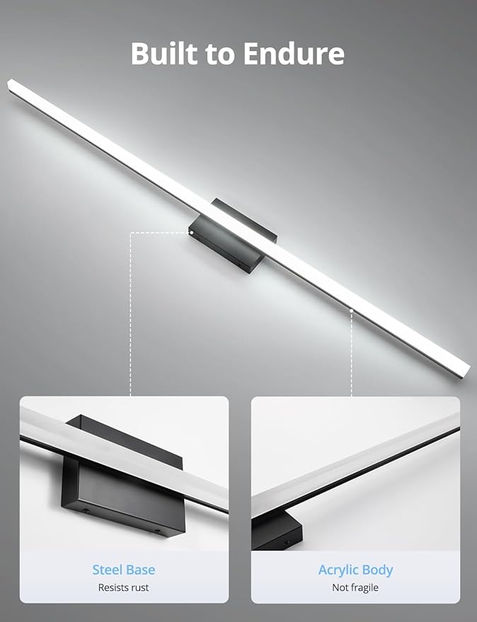 Combuh 48Inch Bathroom Vanity Light Fixtures Extra Long Lighting Bar Above Mirror, Modern Black Bright 23W 2300LM Wider Coverage Slim Sleek IP44 Rustproof LED Bath Wall Sconce for Makeup Cool White