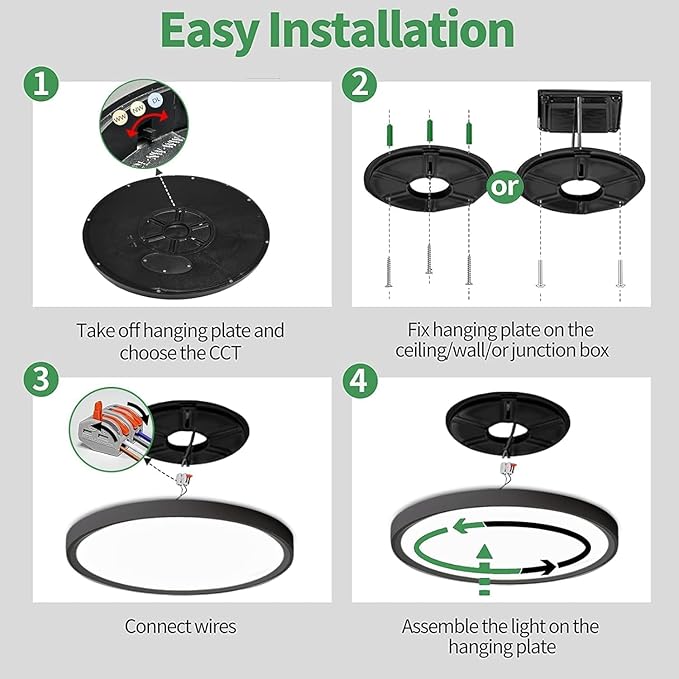 20 Inch Dimmable LED Flush Mount Ceiling Light, 40W,4350LM, 2700K/3000K/4000K/5000K/6000K CCT Selectable ,Round Flat Panel Light Low Profile Ceiling Light Fitures for Hallway/Kitchen/Bedroom, Black