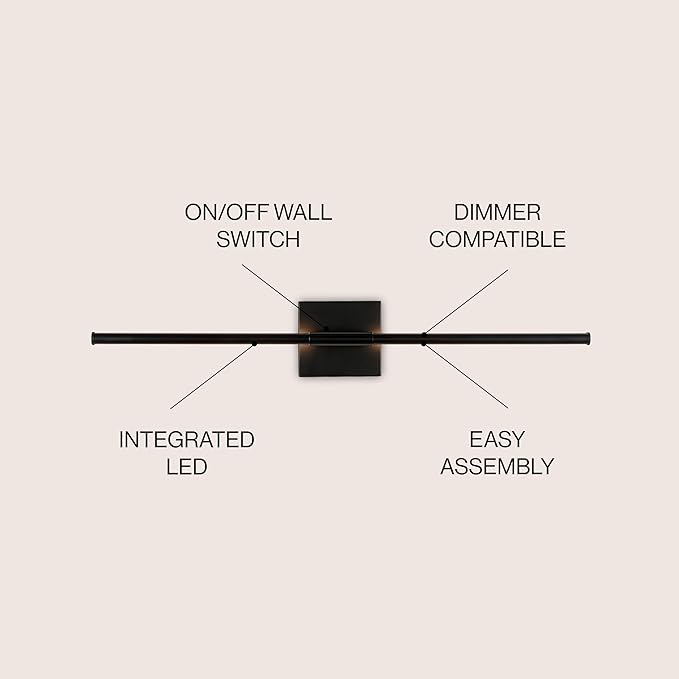 JONATHAN Y 28" Black Modern Dimmable Integrated LED Wall Sconce, Metal Vanity Light for Bathroom Mirror Bedroom Hallway, Sleek Hardwired Wall Lamp Fixture, 3000K (JYL7022C)