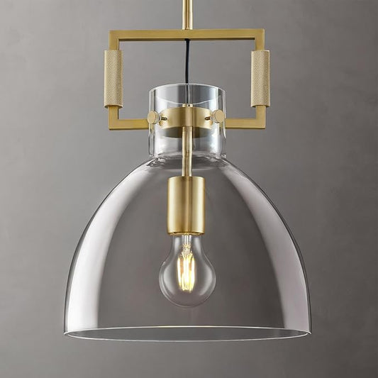 10 Inch Knurled Large Brass Blown Glass Modern Kitchen Island Pendant Light Fixtures,1 Light Island Pendant Lighting,Single Pendant Light,for Foyer, Entryway, and Dining, Includes Two Bulbs