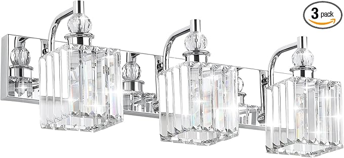 Ralbay Modern Crystal Vanity Light 3 Light 24''Bathroom Lights Fixtures Over Mirror Chrome Vanity Light for Bathroom Wall Lighting