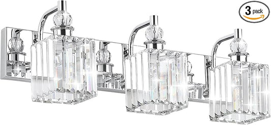 Ralbay Modern Crystal Vanity Light 3 Light 24''Bathroom Lights Fixtures Over Mirror Chrome Vanity Light for Bathroom Wall Lighting