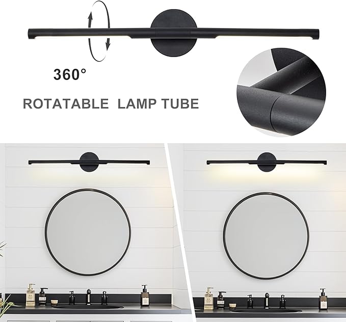 Matte Black Bathroom Light Fixtures Over Mirror 30 Inch, 20W 360° Rotatable Dimmable 4000K Led Vanity Light Bar, Modern Bathroom Vanity Lights Above Mirror
