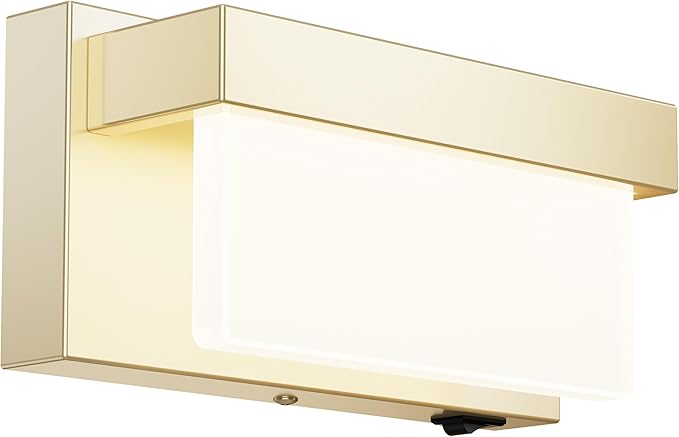 Wall Sconce Champagne Gold Wall Light with On/Off Switch 8 inch LED Wall Lamp Acrylic Lampshade 4000K Sconce Wall Lighting