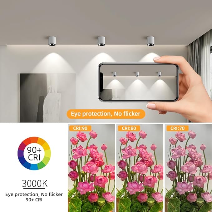 24W LED Dimmable White Ceiling Spot Light 4.92'' Aluminum CRI90 3000KCylinder Spotlight Indoor Modern Minimalist Focus White Ceiling Down Light Fixture for Living Room Hallway Foyer 3PACK