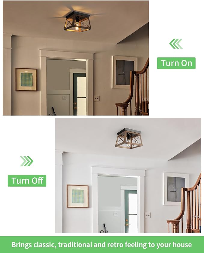 Farmhouse Bronze Flush Mount Ceiling Light - 1-Light Industrial Kitchen, Rustic Flush Mount for Hallway, Entryway, Foyer, Dining Room, Bedroom
