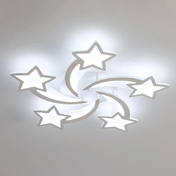 Kidsroom Light Fixtures, Acrylic Modern LED Ceiling Light, Star Creative Meteor Shape Flush Mount Ceiling Lamp for Kids Room, Bedroom, Living Room (5 Stars(6500K Cool White))