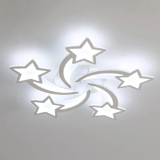 Kidsroom Light Fixtures, Acrylic Modern LED Ceiling Light, Star Creative Meteor Shape Flush Mount Ceiling Lamp for Kids Room, Bedroom, Living Room (5 Stars(6500K Cool White))