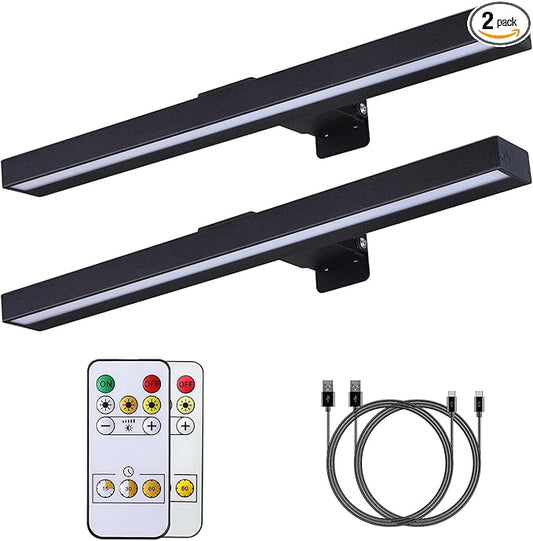 MIOBLUE LED Picture Lights with Remote, 16in Metal Battery Operated Picture Light,Rechargeable Display Lamp,Dimmable Dartboard Light with Timer for Frame Wall Portrait Art, 2Pack