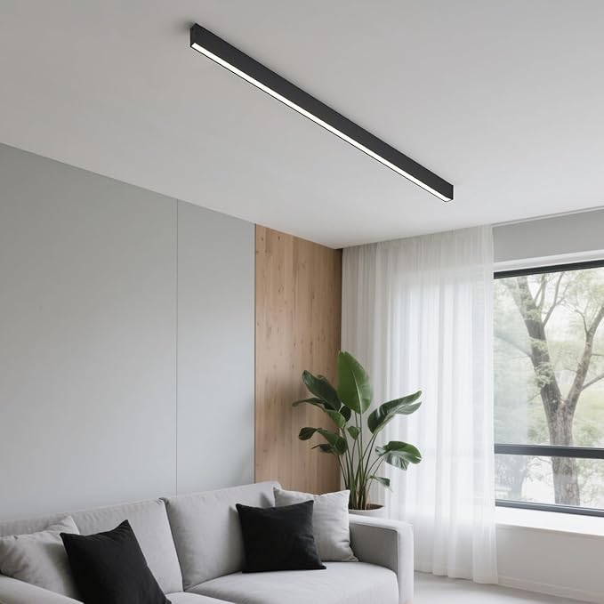 Black ceiling light LED, modern and simple, long strip ceiling surface installation, suitable for living room, bedroom, corridor and kitchen, remote control to switch color and brightness, 59 inches