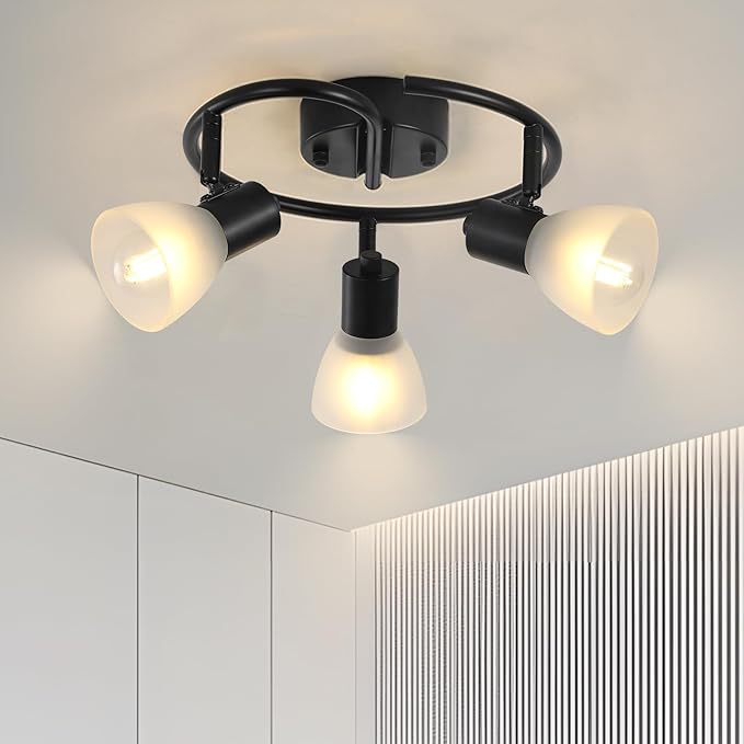 KEESFU 3-Light Kitchen Flush Mount Ceiling Light，Modern Round Track Lighting Fixtures，Directional Ceiling Spot Light for Dining Room Bedroom Hallway.