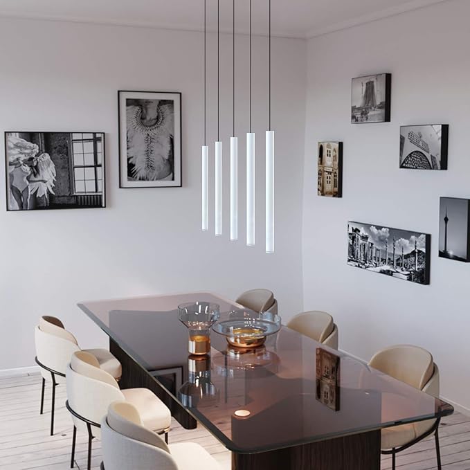 CANALIS 5 Mini Pendant Lighting White - LED Hanging Light Fixture for Kitchen Island, Bar, Foyer - Cluster Pendants - Dimmable, Adjustable Wire, Lamp Bulb Included