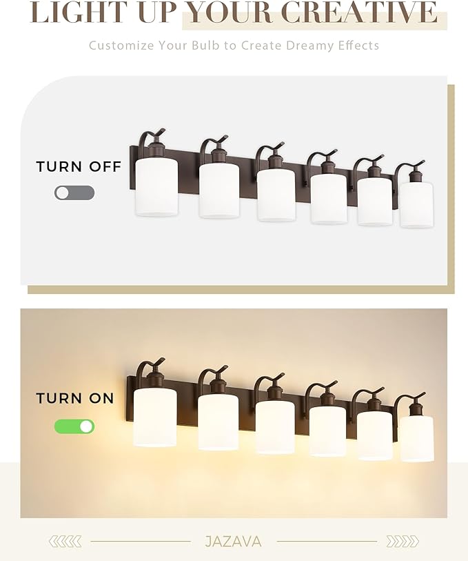 Modern 6-Light Vanity Fixture with Frosted Glass, Wall Mount Over Mirror, Oil Rubbed Bronze,VL01ORBW-6