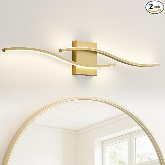 KARTOOSH 2 Pack Bathroom Vanity Lights Fixtures Over Mirror Hardwired Gold Light Fixture Wall Lights 3CCT Dimmable LED Bathroom Light Fixtures 31.5 Inch Modern Wall Sconce Picture Lights for Wall