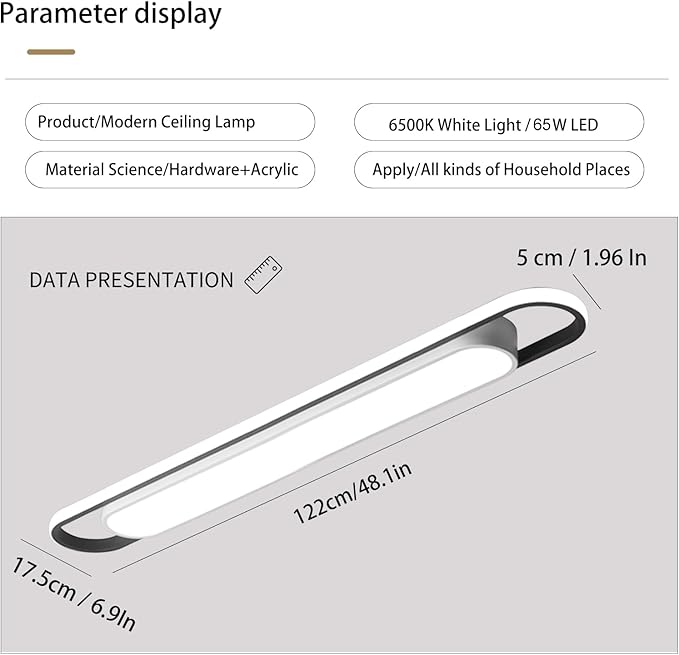 4Ft Modern Hallway Ceiling Lights, 6500K Acrylic Linear Ceiling Lamp,65W Metal LED Ceiling Light Fixture,Kitchen Dining Living Room Laundry, Garage Cloakroom Lighting (48Inch)