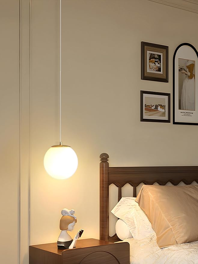 ykolupty Pendant Lighting Gold Globe Pendant Light Fixture,Mid Century Chandelier 1-Light Hanging Fixture for Kitchen Island,Adjustable Length Indoor Lighting for Dinning Room Bedroom