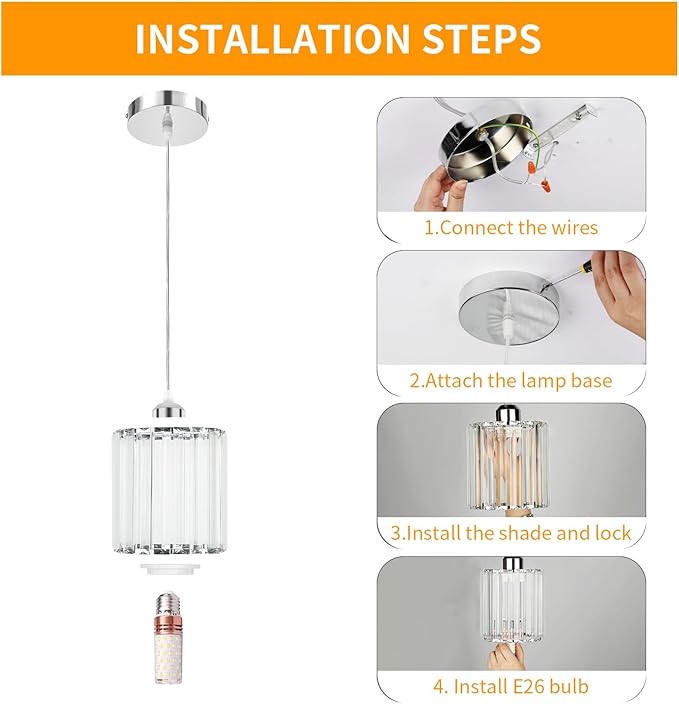 TISLYCO Crystal Pendant Lights - Kitchen Island Lighting, Mini Crystal Chandelier for Living Room, Dining Room, Hallway, Bar - 2 Pack - Silver
