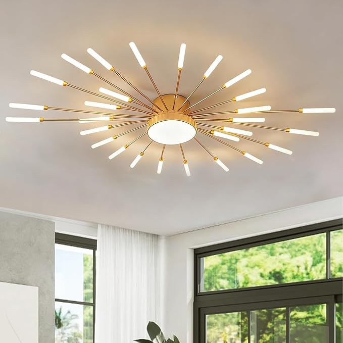 42 Inch Led Flower Ceiling Light Fixture 28+1 Light Modern Gold Sputnik Flush Mount Ceiling Lamps for Dining Room Metal Firework Chandelier for Kitchen Bedroom Hallway Living Room Ceiling Light