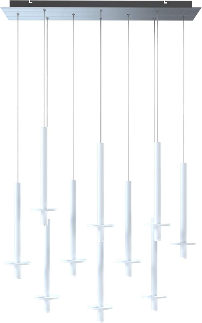Draco 10 Pendant Lighting White – LED Hanging Light Fixture for Kitchen Island, Bar, Foyer – Equilateral Cluster of Mini Metal Rod Pipe Tube Cylinders – Dimmable, Adjustable Wire, Lamp Bulb Included