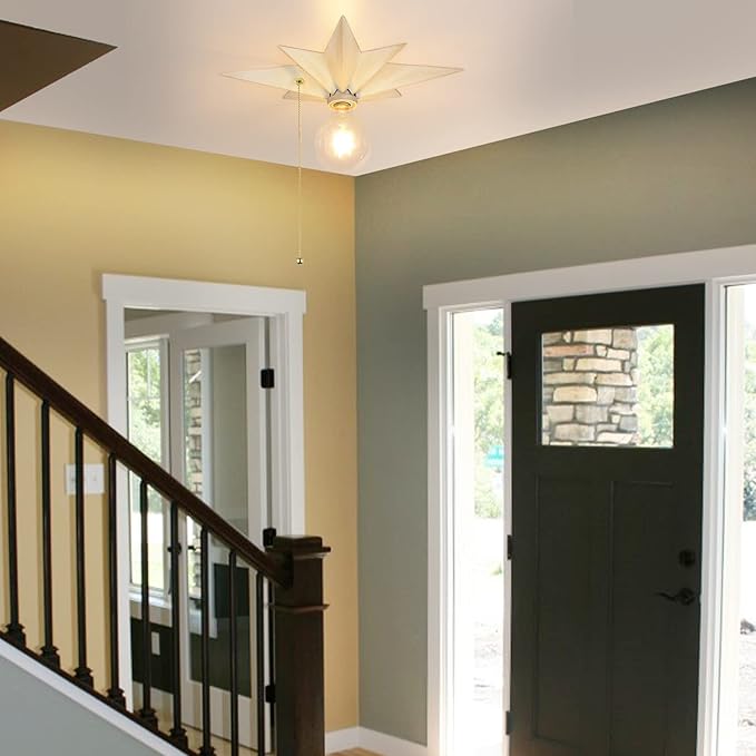 16 inch Flush Mount Ceiling Light with Pull Chain On/Off Switch, White Star Ceiling Light Fixtures, Farmhouse Modern Lighting for Hallway, Entryway, Porch, Study, Bedroom, Stair, Kitchen, Bathroom