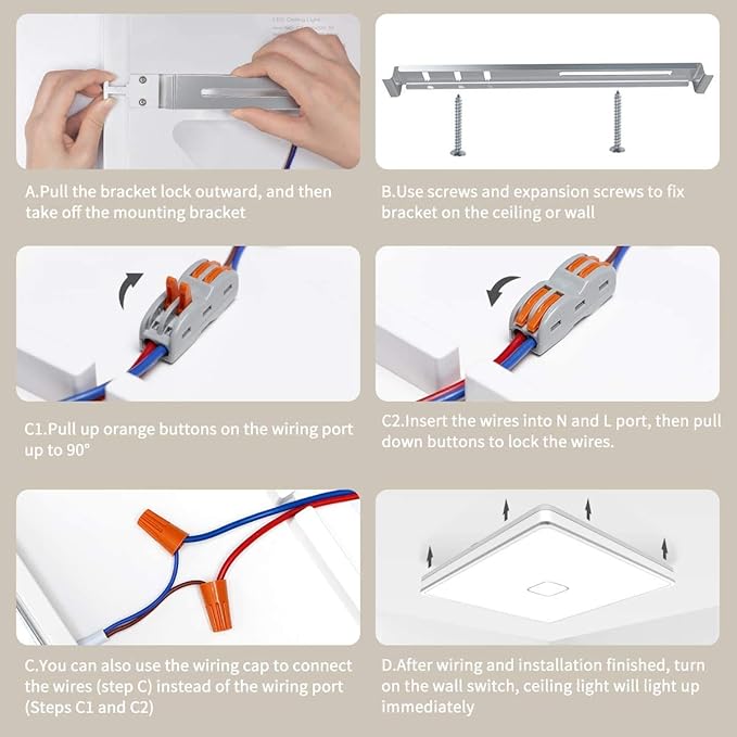 Airand LED Ceiling Light Fixtures Flush Mount 12.8inch 24W Bright White Square LED Ceiling Lamp 5000K, 2050LM Daylight Waterproof Bathroom Ceiling Light for Kitchen Hallway Porch Living Room Bedroom
