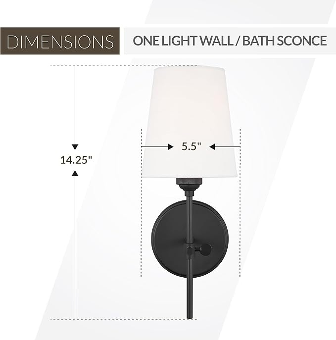 Generation Lighting 4187201-112 1-Light Baker Bath Fixture Wall Lamp Midnight Black 4187201-112 | Bathroom Light Fixture for Home Decor | Wall Sconce Vanity Light Fixture and Bathroom Accessory