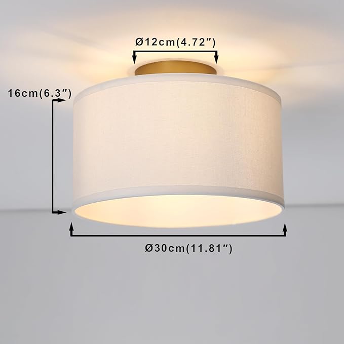 Yosoan White Indoor Hallway Ceiling Light Fixture, 1-Light Antique Brass Vanity Vintage Semi Flush Mount Light Retro Night Lamp for Bedroom Dinning Room Living Room Corridor Kitchen Entryway Passway