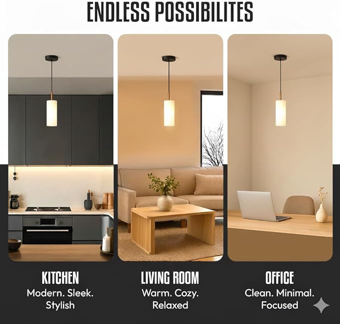 Luxury Black Pendant Light (Bulb Included) with Gold Finish & Adjustable Height - Hanging Ceiling Light with Durable Glass for Kitchen Islands