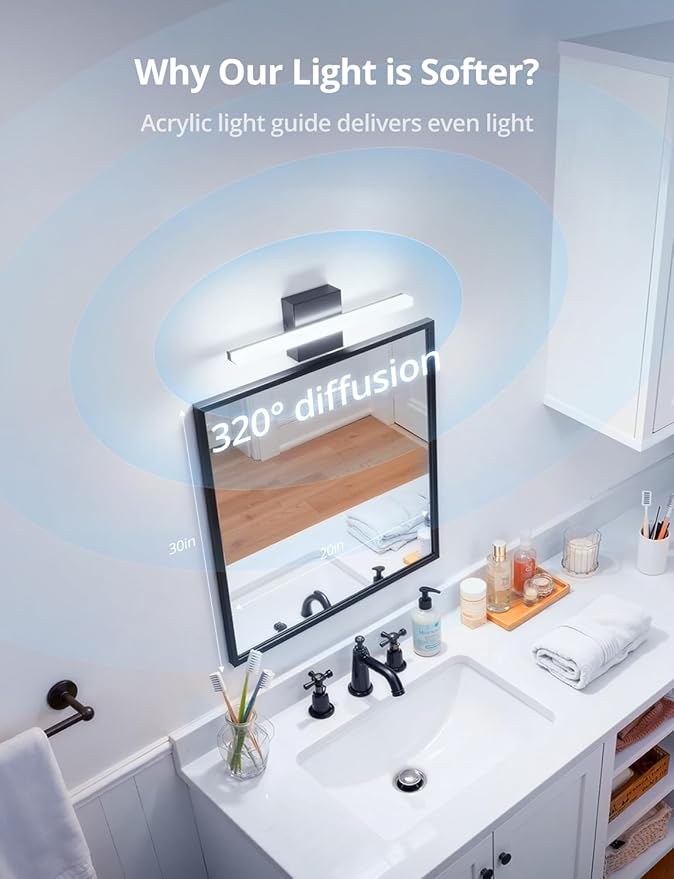 Combuh Modern Bathroom Light Fixtures Above Mirror Small Vanity Lighting Bar 16Inch, 5 Color Adjustable Black Simple Slim Led Wall Sconce IP44 Rustproof Bright 10W 880LM for Bath Restroom Makeup